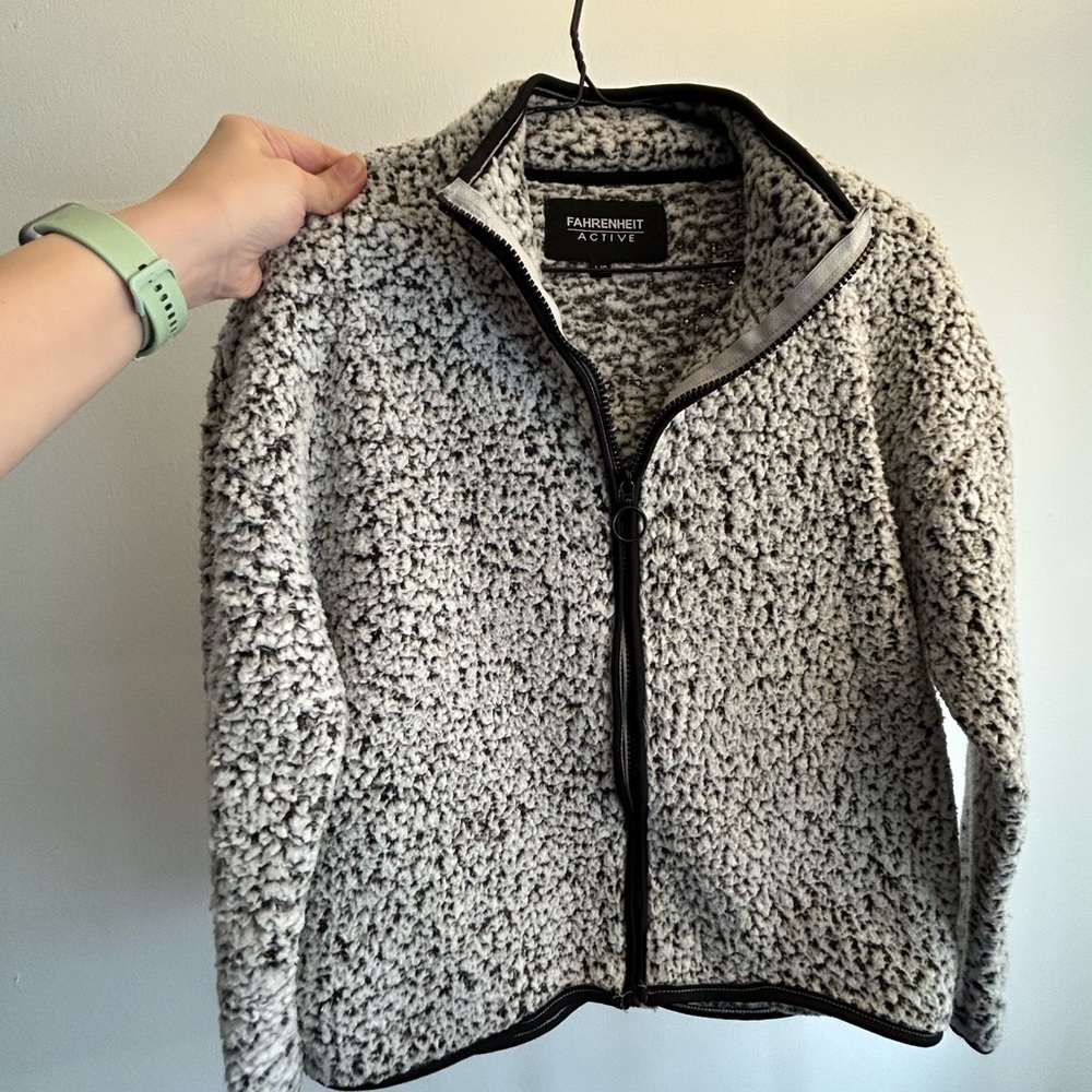 FAHRENHEIT
Active grey sherpa full zip funnel neck for women teddy jacket